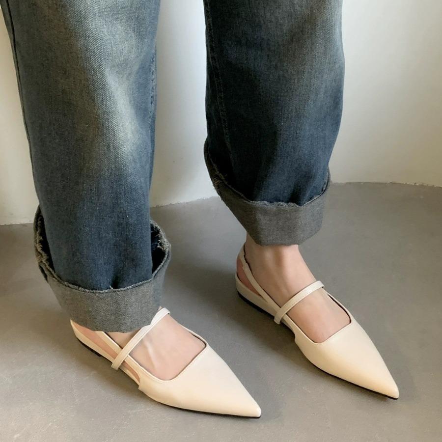Spring 2025 New Flat-bottomed Bag Head Sandals Soft Leather One-pedal Pointed Head Shallow Mouth Versatile Cool Single Shoes Women's Shoes