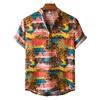 Herren Hawaii Ethno-Print Kurzarm Hemd mit Knöpfen Lässig Sommer Strandhemd