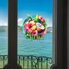 Summer Window Clings Tropical Hibiscus Flower Coconut Window Stickers Removable PVC Static Decal for Beach Vacation Hawaii Theme Home Kitchen
