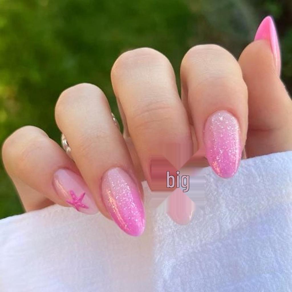 Le Fan Polka Dot French Wearable Short Almond Flower Bow Nail Art Tips False Nails