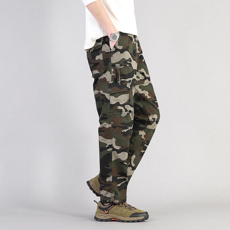 Męskie spodnie cargo na wiosnę i jesień, luźne, proste, wielokieszeniowe - Dostępne w rozmiarach plus