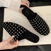 Fashion High Quality Faux Suede Flat Slippers Women Luxury Rhinestone Round Toe Design Casual Shoe Comfort Moccasin Brand Designer Shoes