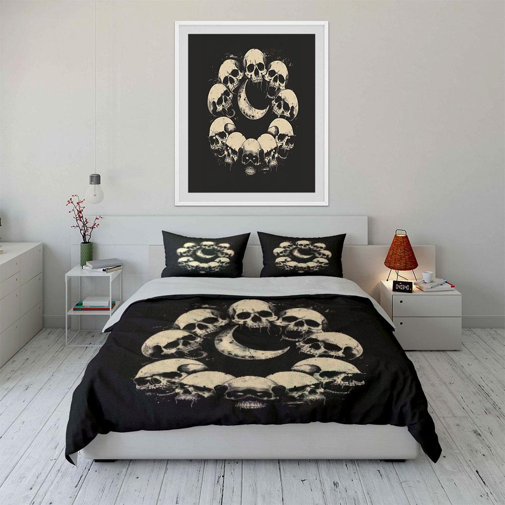 Skull Moon Three-Piece Decoration Set Soft Skin-Friendly Bedding Set Includes 1 Duvet Cover And 2 Pillowcase Gift