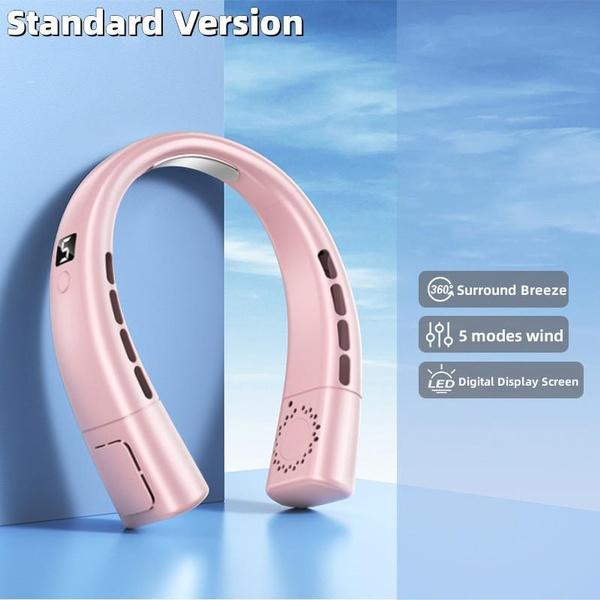 New Portable Hanging Neck Fan Digital Display With/Without Colorful Atmosphere Light 5 Gears Ventilador Bladeless Neckband Fan 3000/8000mAh