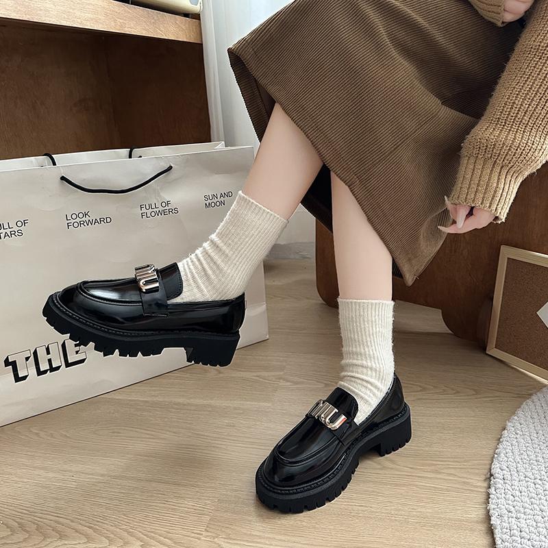 Fashion Loafers for Women 2024 Autumn and Winter British Style Thick-soled Single Shoes Solid Color Casual Fashion Mary Jane JK Shoes