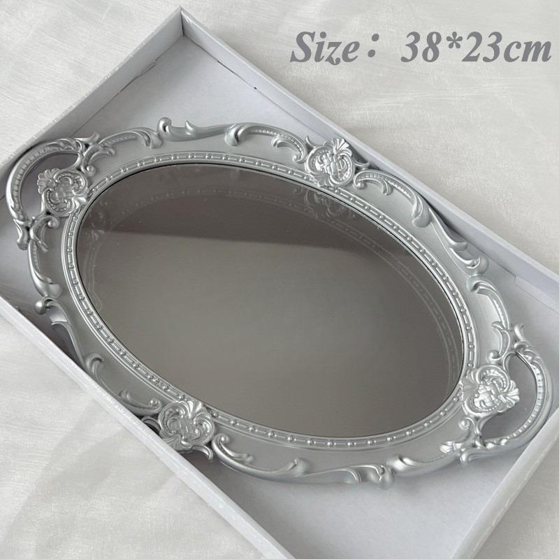 European Style Retro Carved Mirror Exquisite Golden Jewelry Tray Multifunctional Wall Mounted Mirrors for Room Decoration 2025