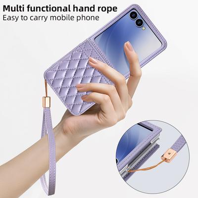 Luxury Styly PU Leather Phone Case with Wrist Strap Compatible with Galaxy Z Flip 7 Flip6 Flip5 Flip 4 Case with Bank Card Slot