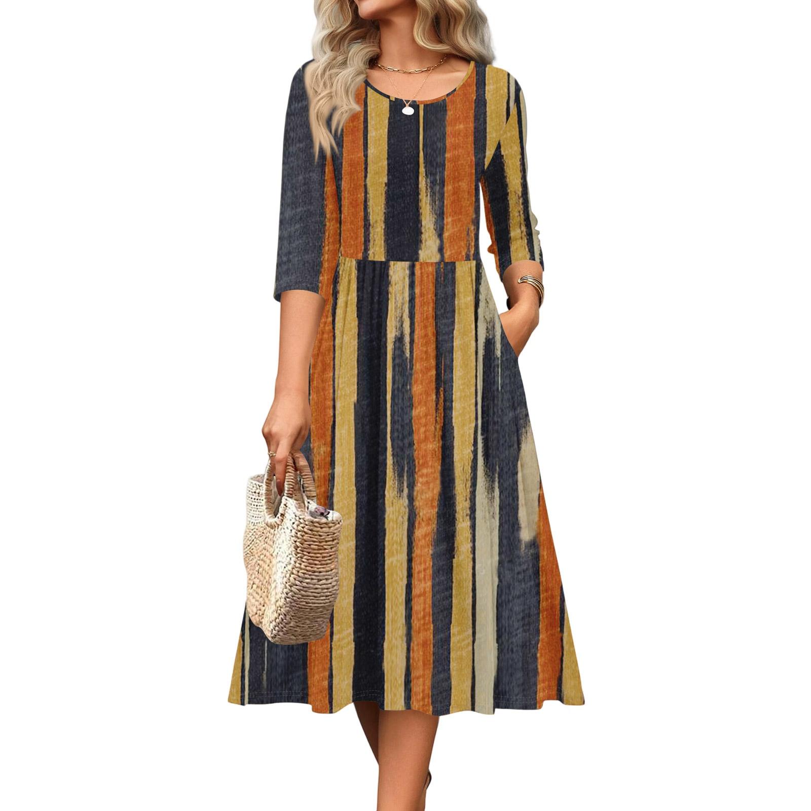 

Женское платье с рукавом 3/4, повседневное, свободное, А-силуэта, миди, футболка, с карманами, с круглым вырезом, для отпуска, в стиле бохо, пляжный сарафан XL жёлтый