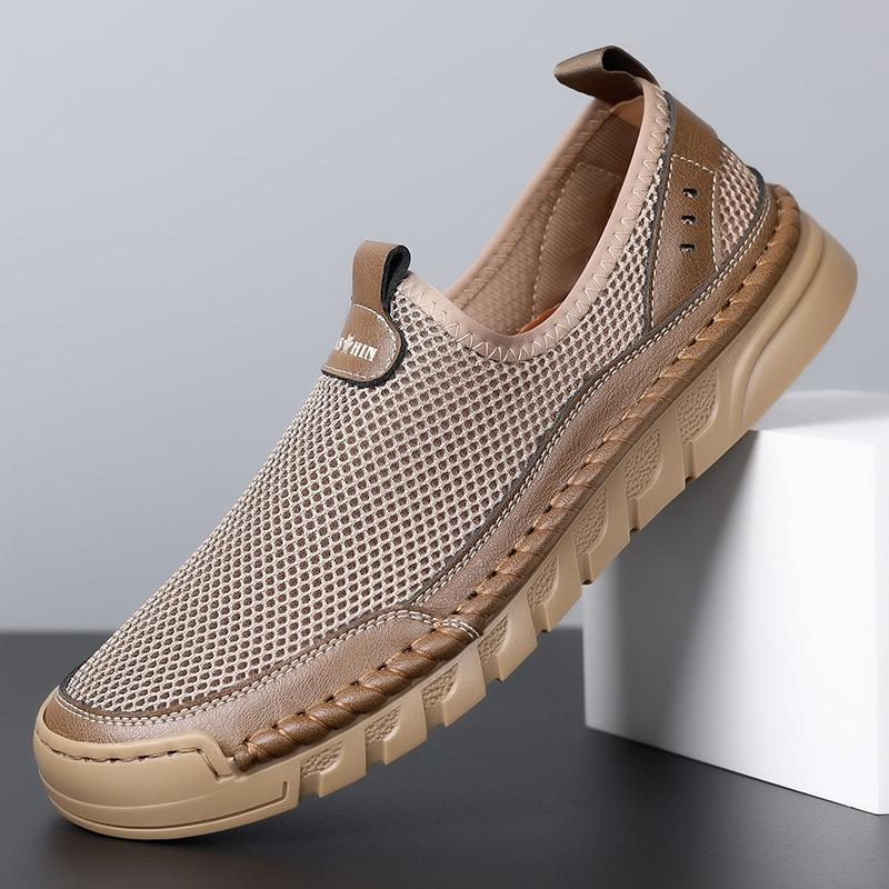 New Men's Doudou Shoes Hollow Mesh Casual Shoes Breathable Hand-stitched Driving Shoes Men's Daily Versatile Single Shoes