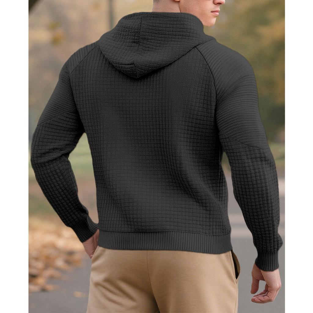 Men's Casual Solid-color Sweater, Knitted Small Checkered Sweatshirt, Stand-up Collar Patchwork Style Thickened Sweatshirt