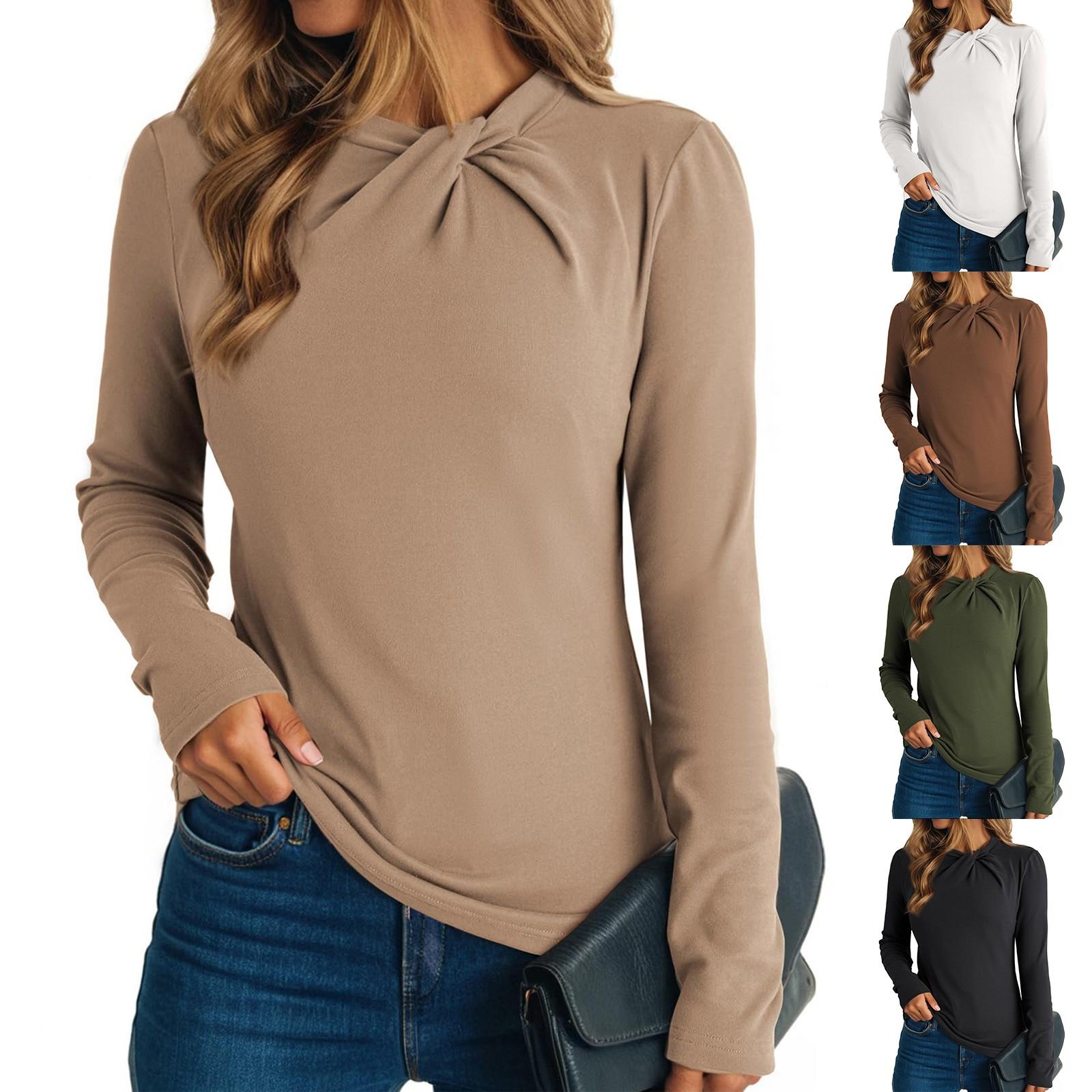 

Women s Fashionable Round-neck Long-sleeved Solid-color Pullover Casual Top S чорний
