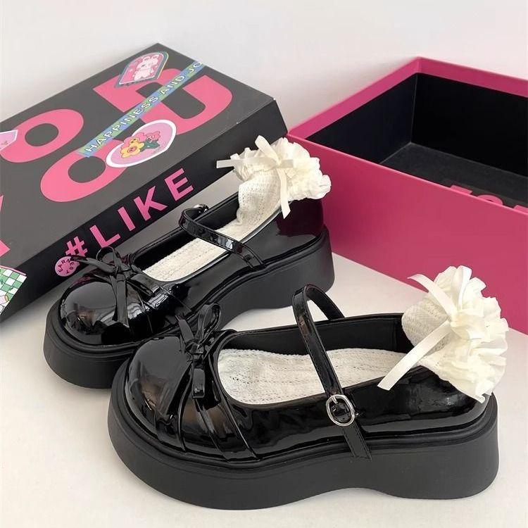 

Retro sweet bow small leather shoes women s 2025 spring new Japanese black foreign thick-soled versatile single shoes 35 чёрный