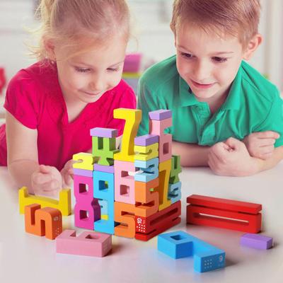 1 Set Holz Zahlen Baustein Pädagogischer Digitaler Block Stapeln Balance Spiel Kleinkinder