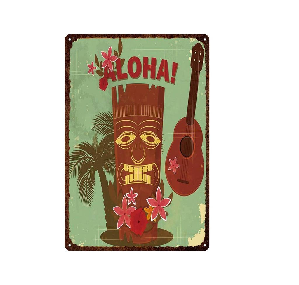 Panneau en métal avec paysage de bord de mer hawaïen Waikiki, célèbre ville touristique rétro, Plaque décorative de surf/voiture, peinture en fer, 20x30cm