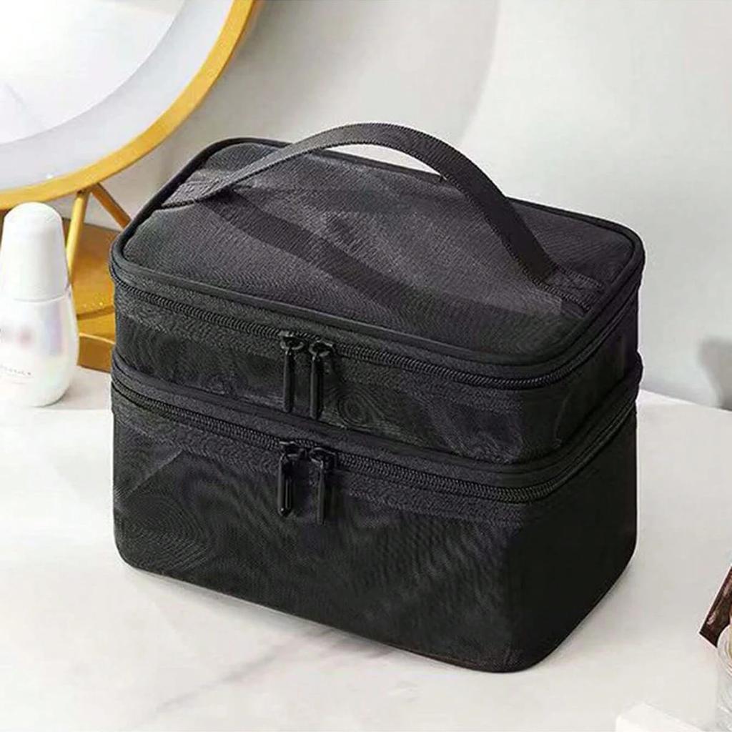 Double Layer Mesh Makeup Bag, Wash Bag, Women's Portable New Large Capacity Storage Bag, Cosmetics Storage Bag