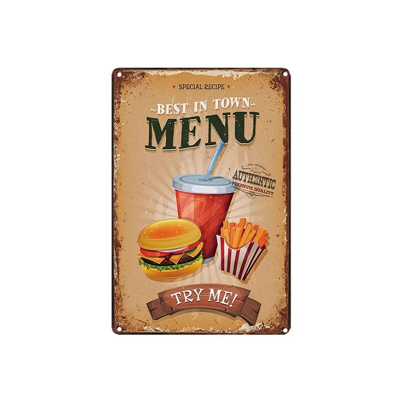 Menu Rychlého Občerstvení Kovová Plechová Znamení Sendvič Zmrzlina Burger Restaurace Plakát Domácí Kuchyně Železná Deska Nástěnná Malba Kavárna Nástěnná Dekorace Plaketa