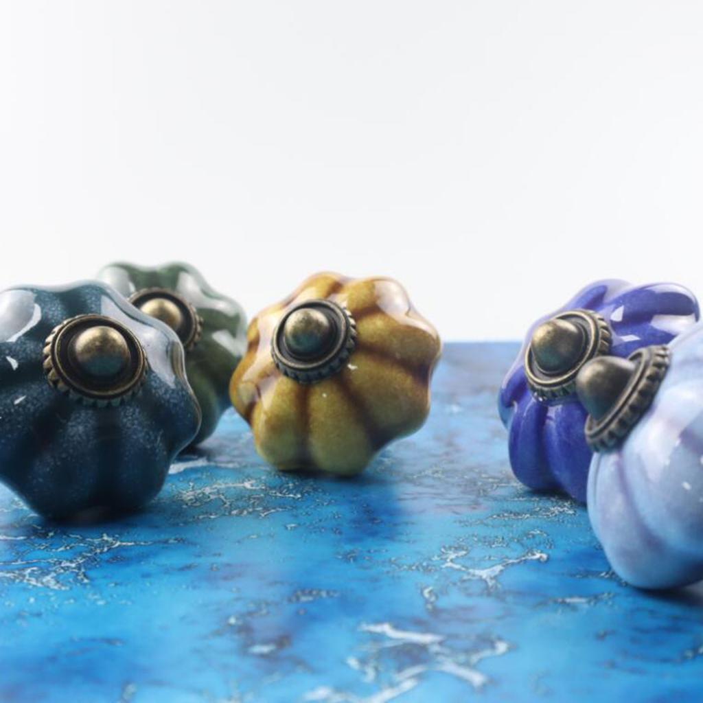2pcs Vintage Ceramic Pumpkin Handle Furniture Cabinet Drawer Single Hole Handle With Screw Clothing Cabinet Door Handle