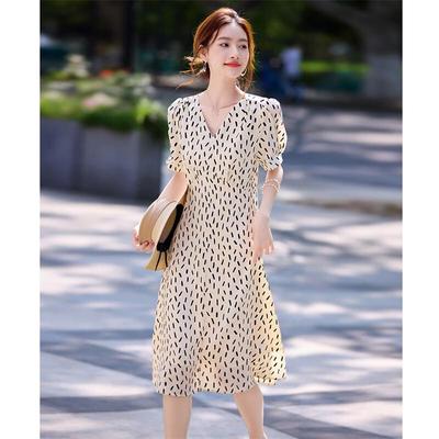 Elegant V-Neck Floral Patchwork A-Line Midi Dress