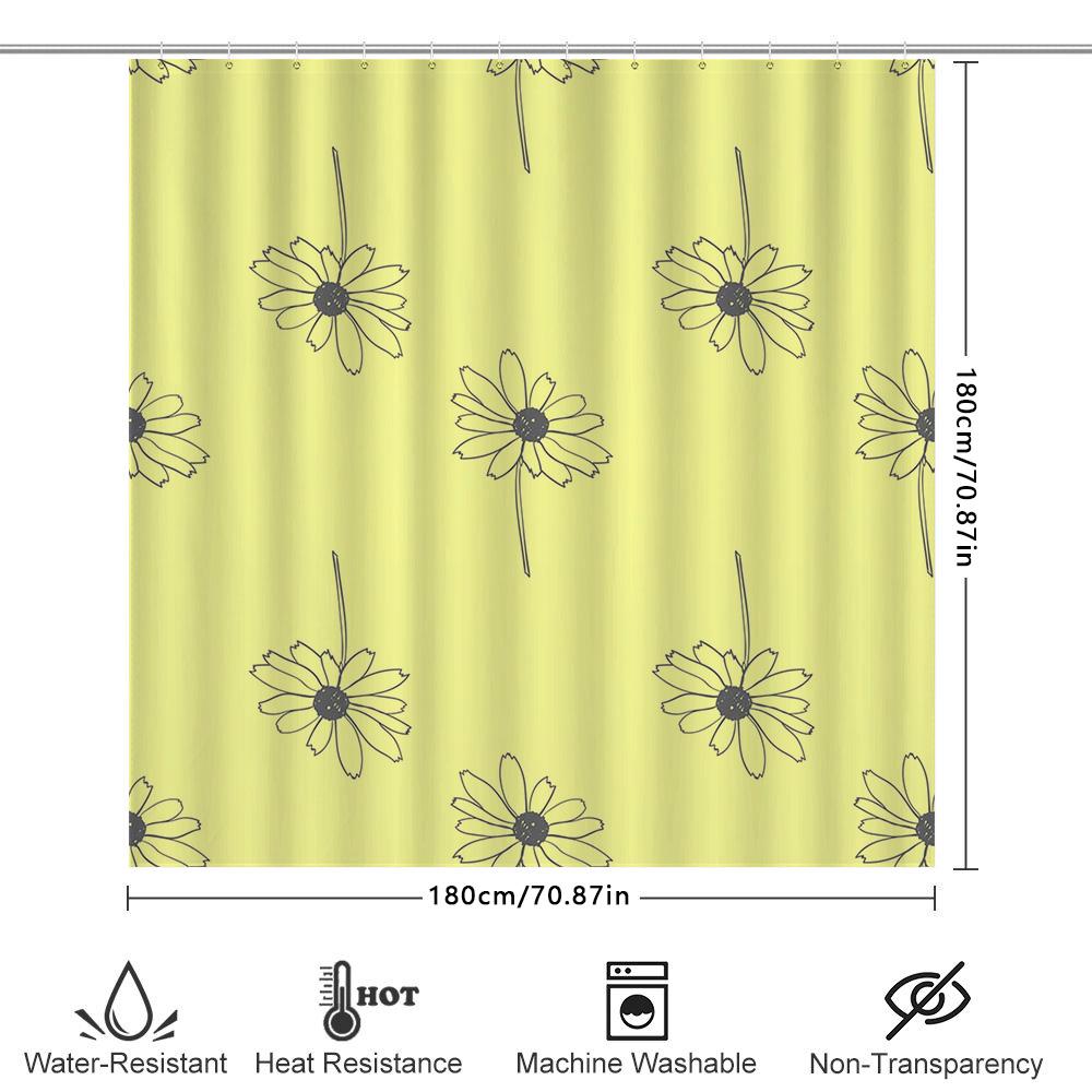 Delightful Floral Shower Curtain 180 X 240Cm Yellow Daisy Print Waterproof Bath Decoration For Home Decor In Bathroom Accessorie