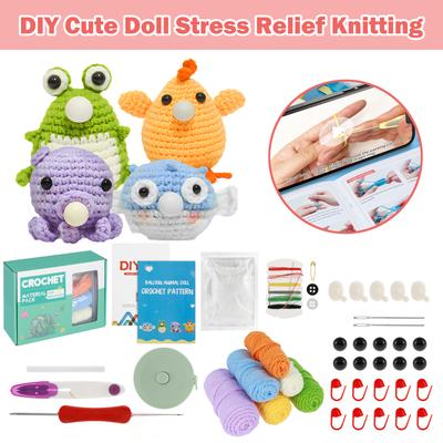 4Pcs Crochet Kit with Step-by-Step Tutorial Cute Animal Starter Pack Complete Material Gift Box DIY Crochet Crafts for Beginners