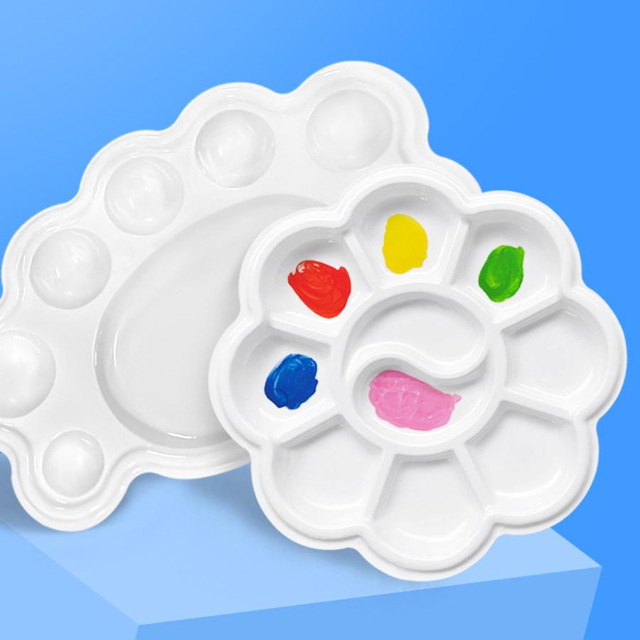 Multi-Shape Artist Palette Durable Plastic Paint Mixing Trays for Acrylic Watercolor Oil Painting Assorted Sizes Easy-Clean JXB