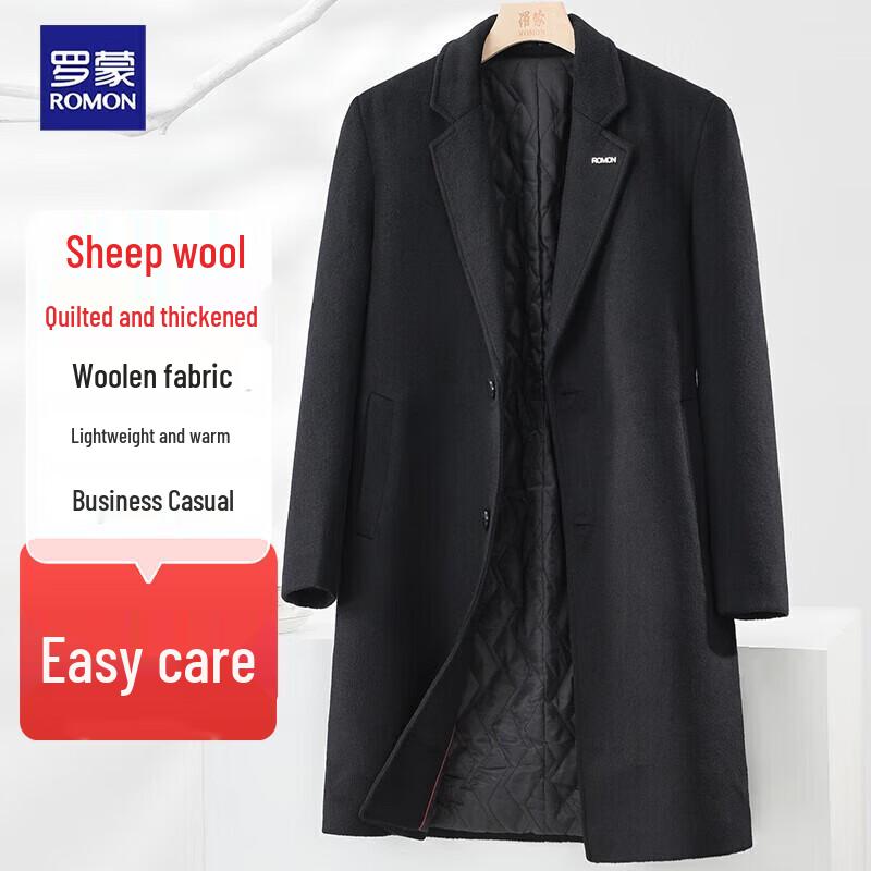 Romens Men's Wool Blend Thickened Mid-Length Winter Coat