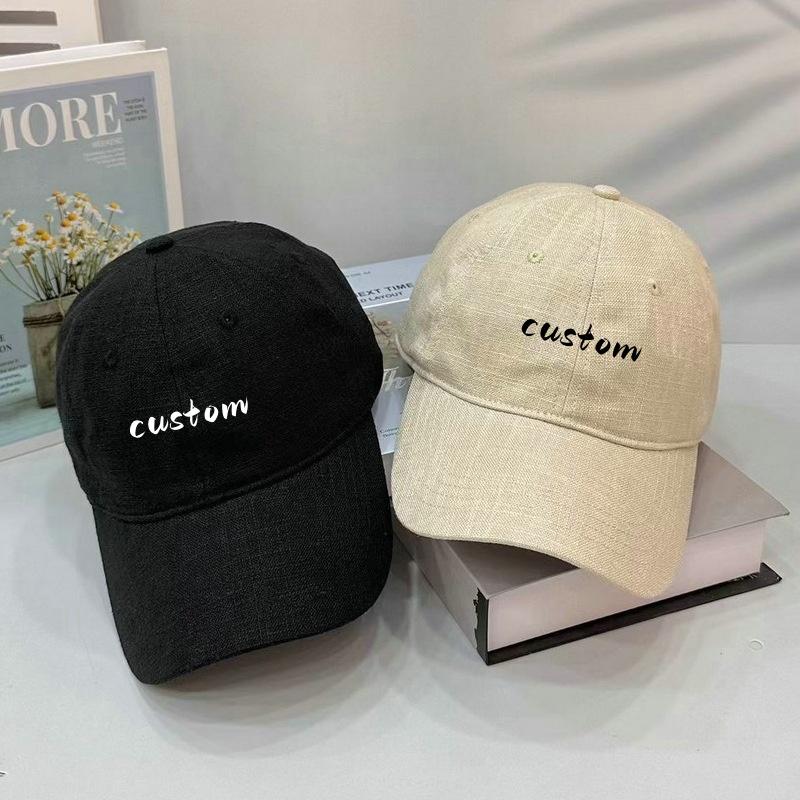 Custom Breathable Korean-style Linen Cotton Soft Top Baseball Cap Spring Summer New Korean Style Color Unisex Casual
