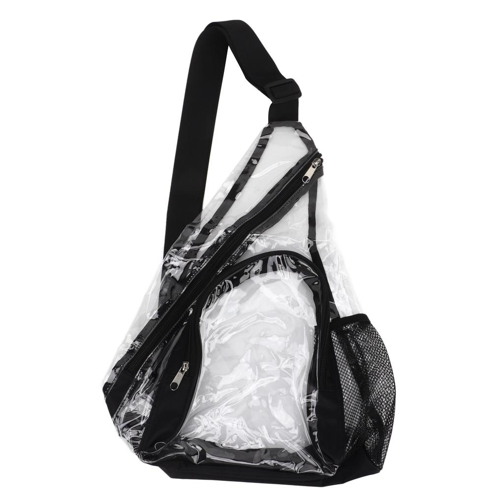 Clear Sling Bag PVC Transparent Chest Bag Comfortable Travel Cross Shoulder Backpack Black