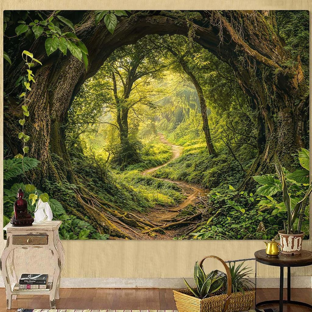 Kanuyee Forest Tapestry Green Landscape Wall Tapestry, Nature Tapestries for Bedroom Ceiling Tapestries Wall Hanging for Bedroom