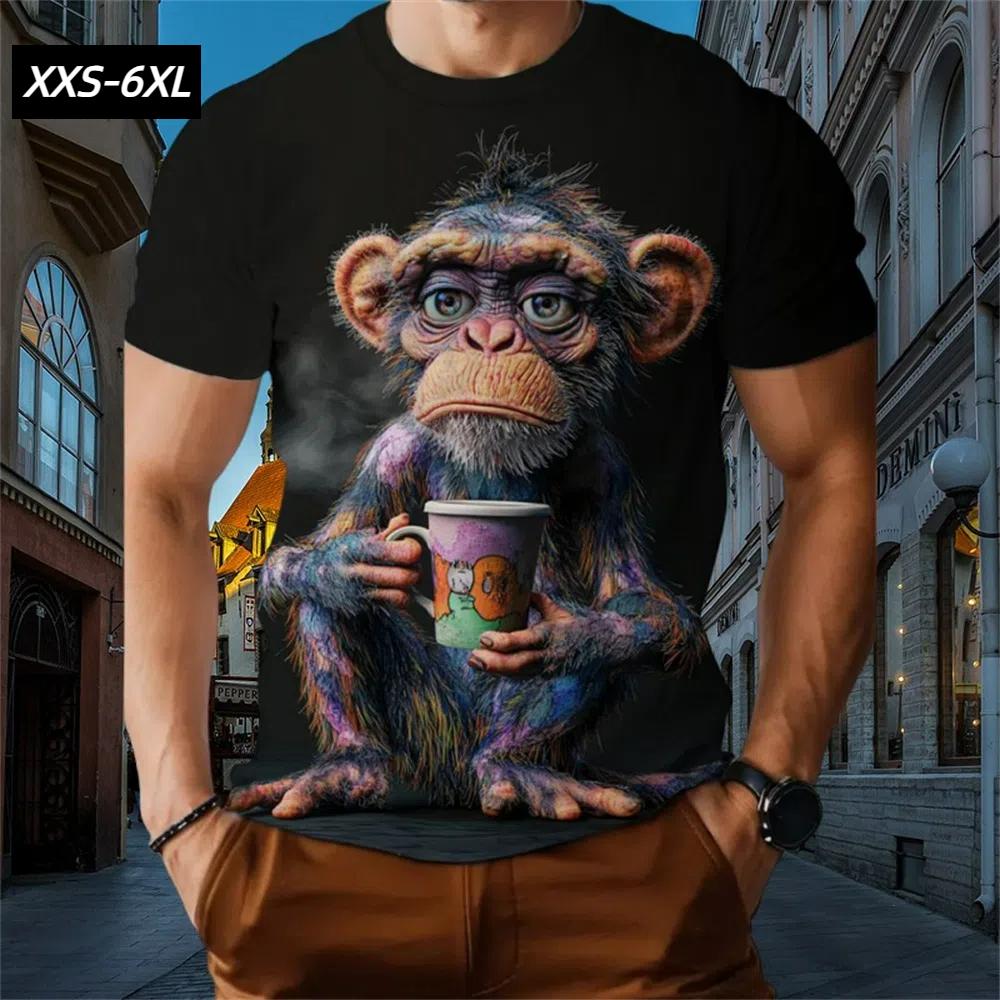 XXS-6XL Plus Size T-Shirts for Men Funny Cartoon Animal 3D Print Short Sleeve Tops Tees Summer Men's Casual Clothing Pullover