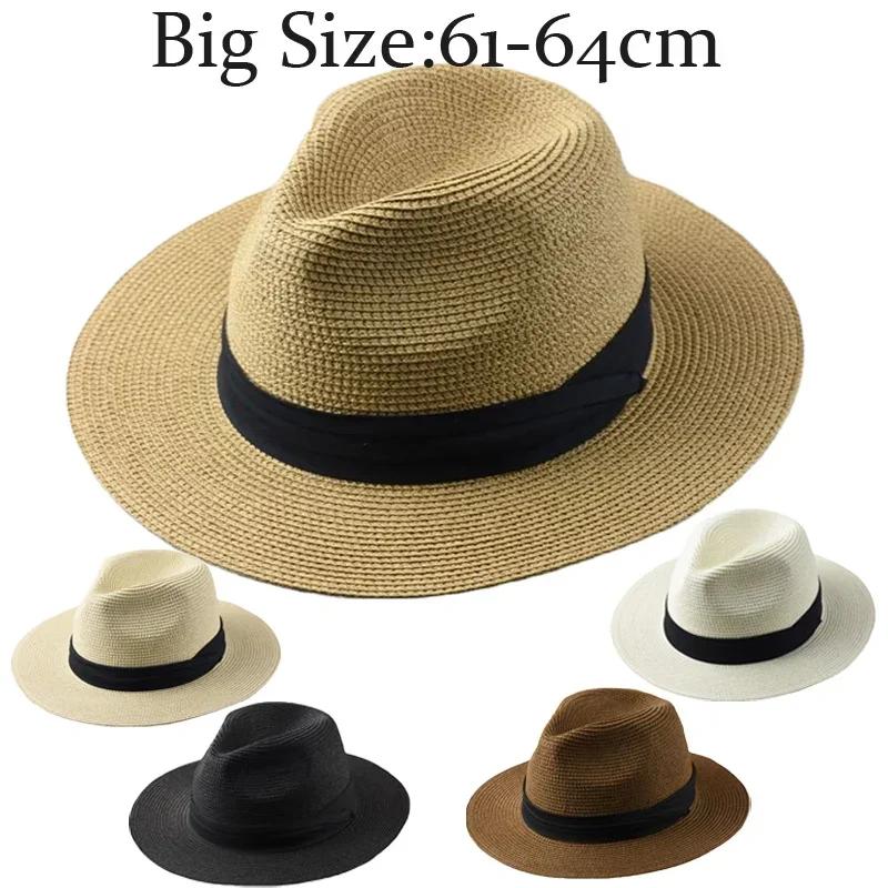 Taglia Larga XL 61-64 cm Cappelli Panama Uomo Donna Spiaggia Cappello di Paglia a Tesa Larga Cappello Estivo da Sole da Donna Taglia Larga Cappello Fedora 55-57 cm 58-60 cm