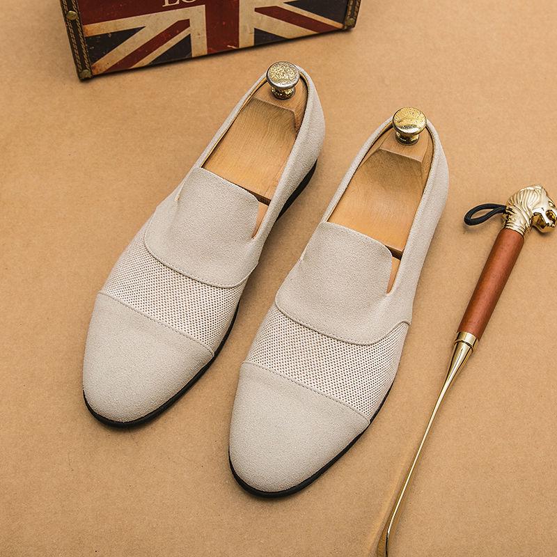 Men's Formal Leather Slip-On Loafers for Business, Mesh Nightclub, Hairstylists, and Driving.