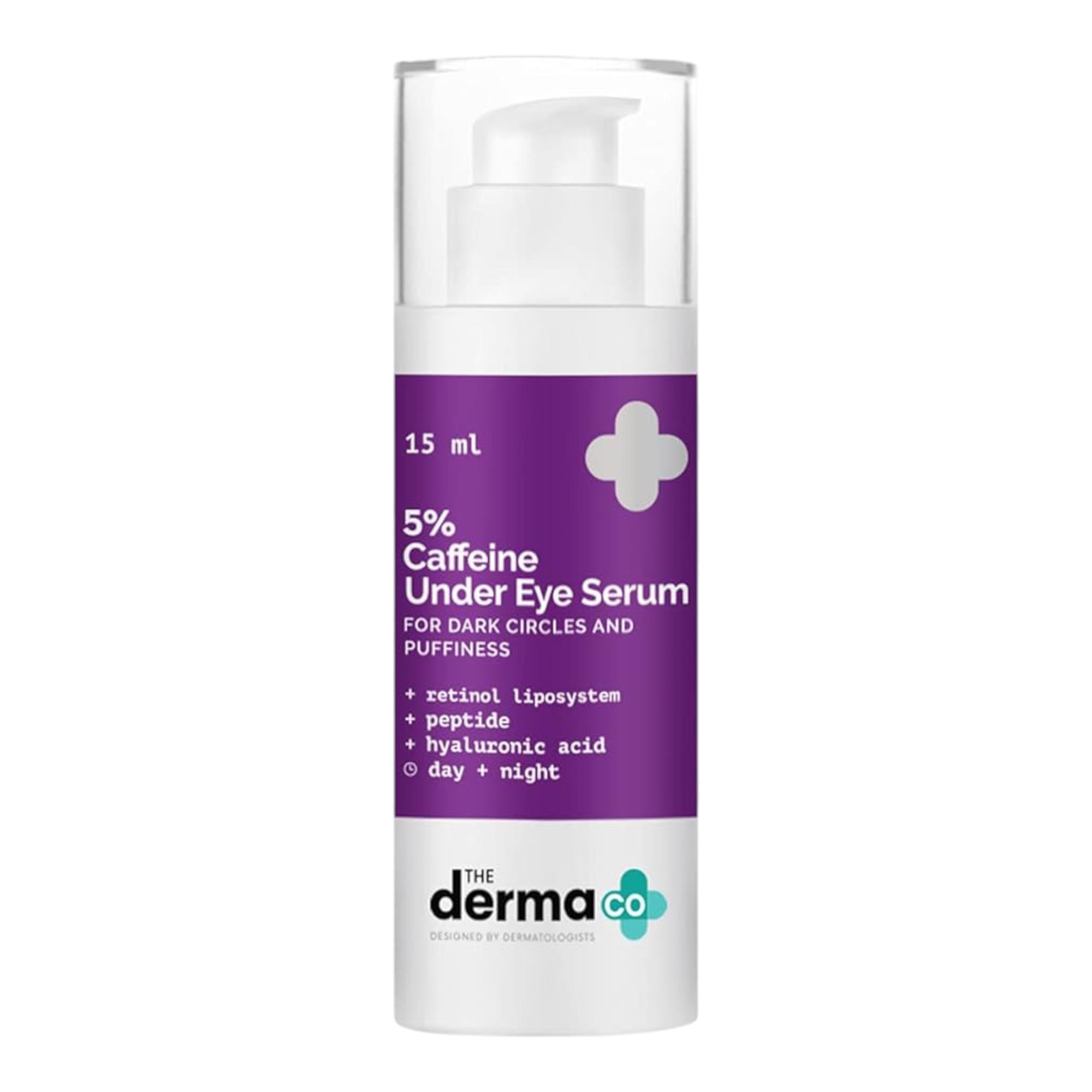 

Сыворотка для кожи вокруг глаз The Derma Co с 5% кофеином, ретинолом и пептидом от темных кругов 15 мл