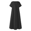 Vestido Maxi de Algodón y Lino de Verano para Mujer, Vintage Artístico de Color Sólido con Cuello Redondo de Manga Corta Holgado Talla Grande Casual Largo