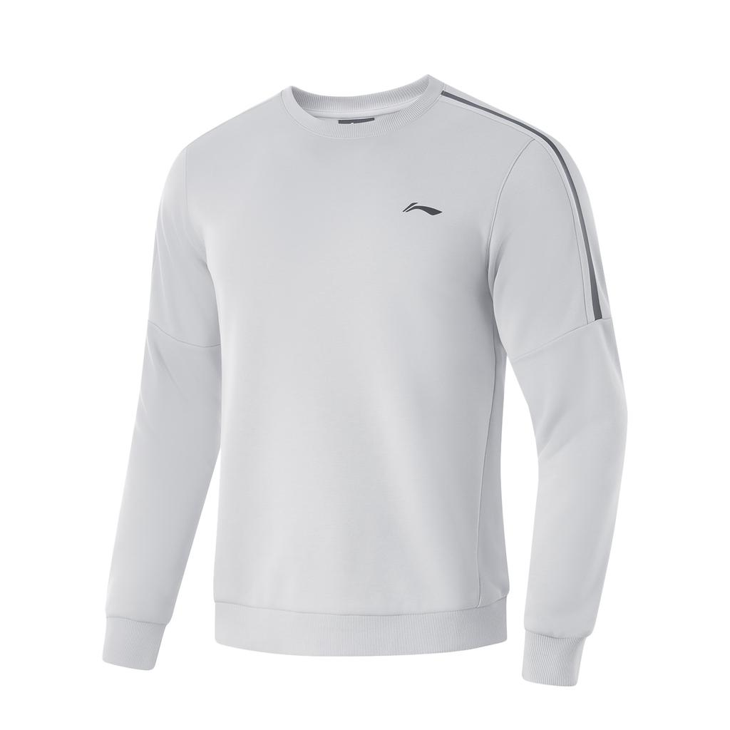 Li Ning Fitness Series Anti-Static Anti-Bacterial Warm Solid Color Round Neck Pullover Fleece Long Sleeve Sweatshirt Men Sweatshirt AWDUF99-2