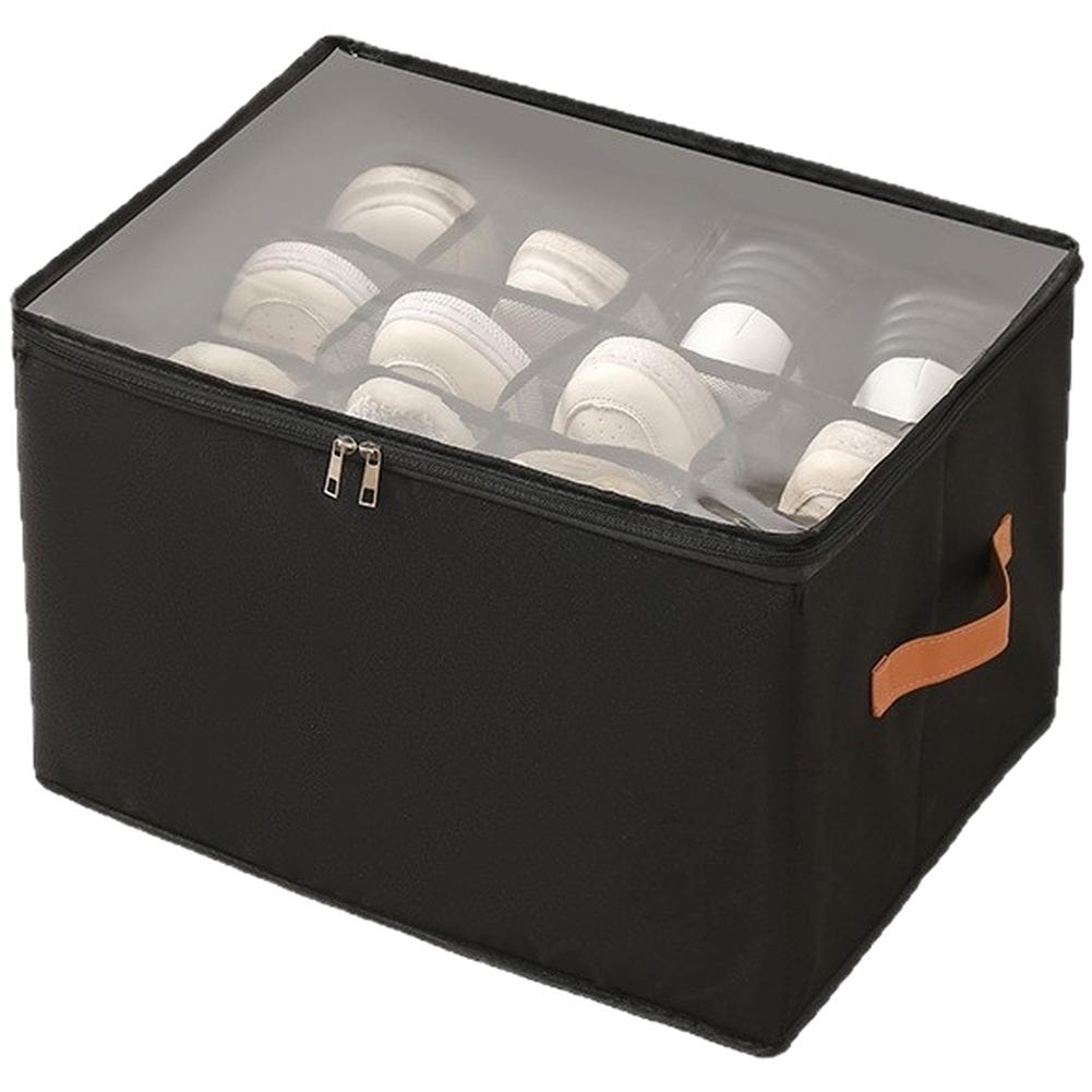 Storage Box with Lid for Footwear Foldable with 12 Grid Sections Clear Window for Easy Identification Made with Oxford Fabric