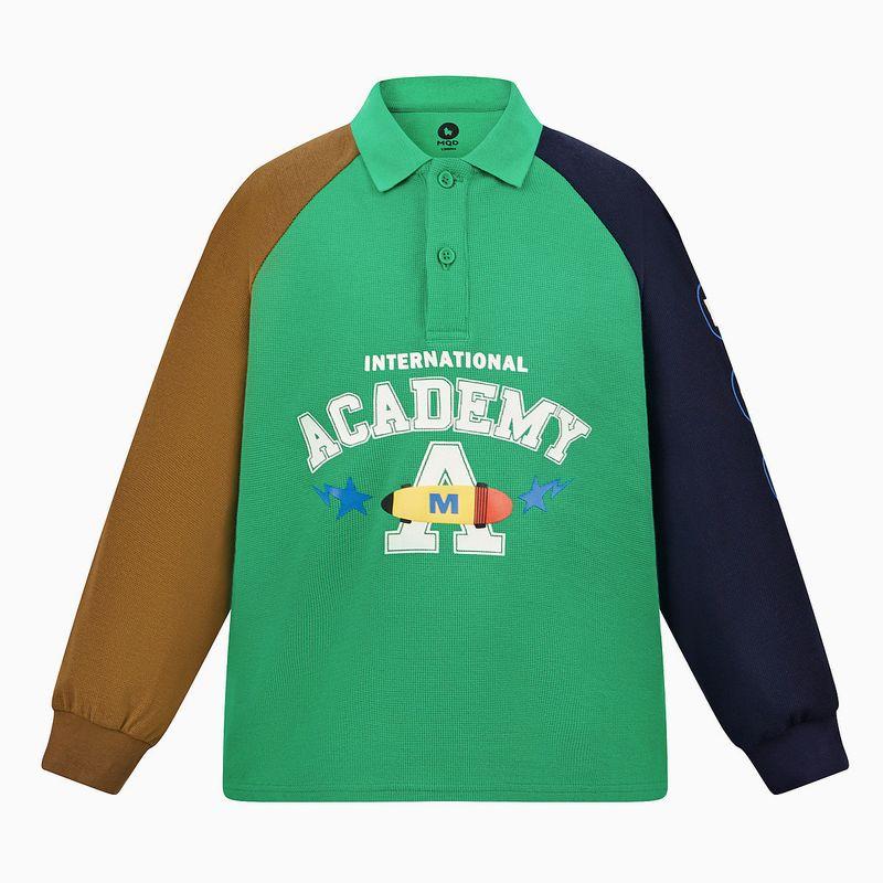MQD Boy Mandarin Duck Sleeve Polo Spring Spring Autumn College Western Style Kids T-shirt Cartoon Pattern Long Sleeves Tide Verdant green 160