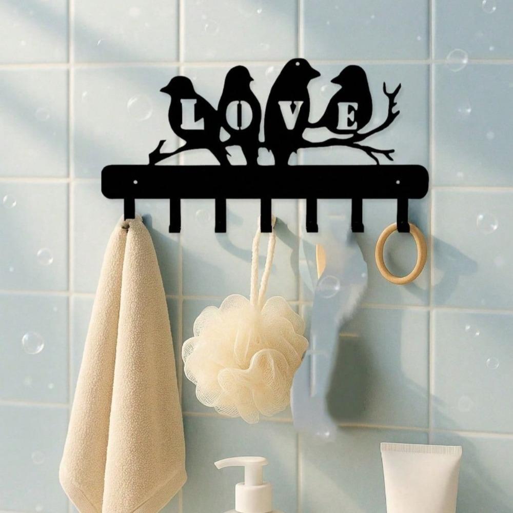 Metal Lovebird Wall Hook Set Entryway Coat Key Holder Rustproof Iron Bird Art Sculpture Home Decor Unique Housewarming Christmas Gift