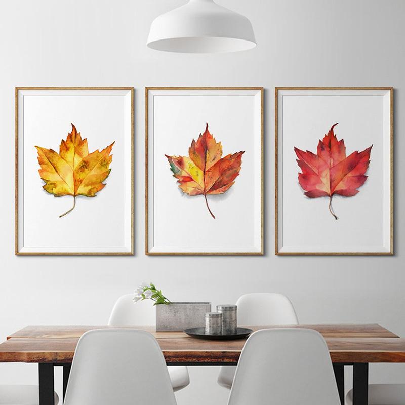 Fall Leaf Watercolor Posters and Prints Autumn Leaves Wall Art HD Pictures Canvas Painting Living Room Home Aesthetic Decoration