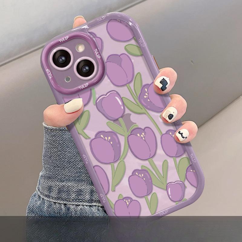Oil Painting Tulips Suitable for Apple 16PRO Mobile Phone Case Iphone15 Fine Hole Anti-fall 14 High-end Sense 13/12 Women