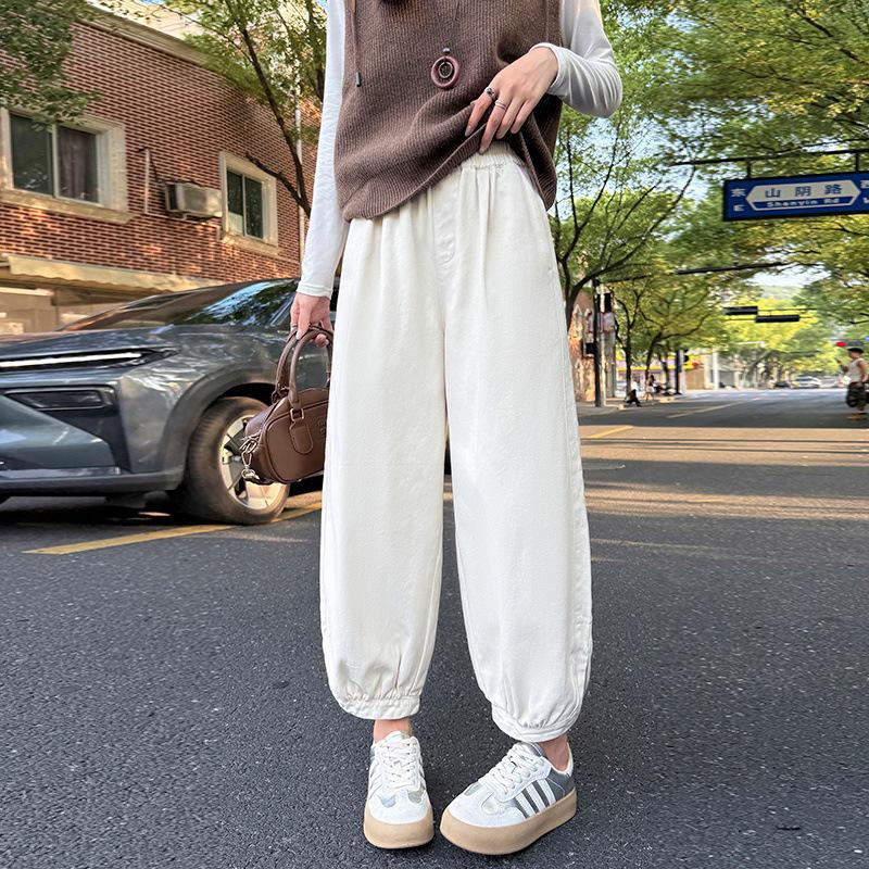 

2026 Spring Petite Women s Cotton Lantern Harem Pants - Casual Cropped Balloon Style S брудно-білий