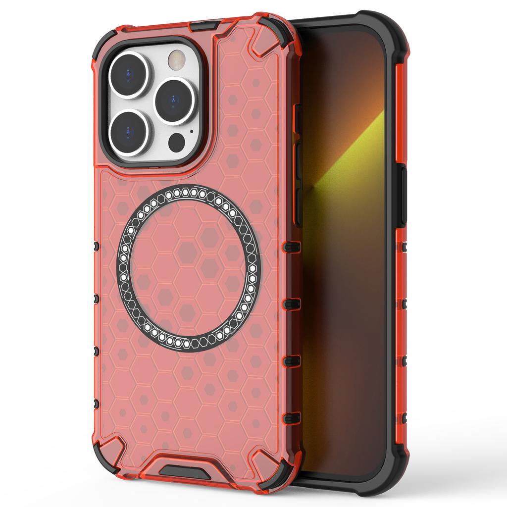 For iPhone 14 Pro Magnetic Phone Case Honeycomb Design TPU+PC Back Cover
