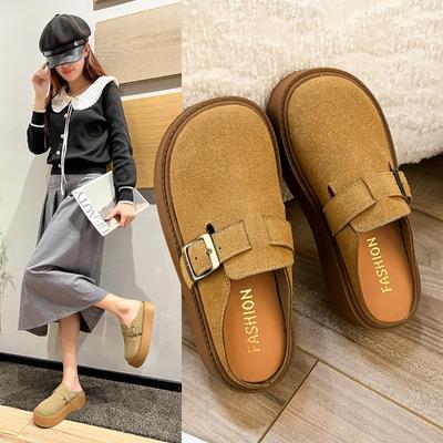 Fashion Lazy Shoes Women's Velvet 2024 New Retro Slippers Wearing Thick Sole Baotou Women's Shoes Outside