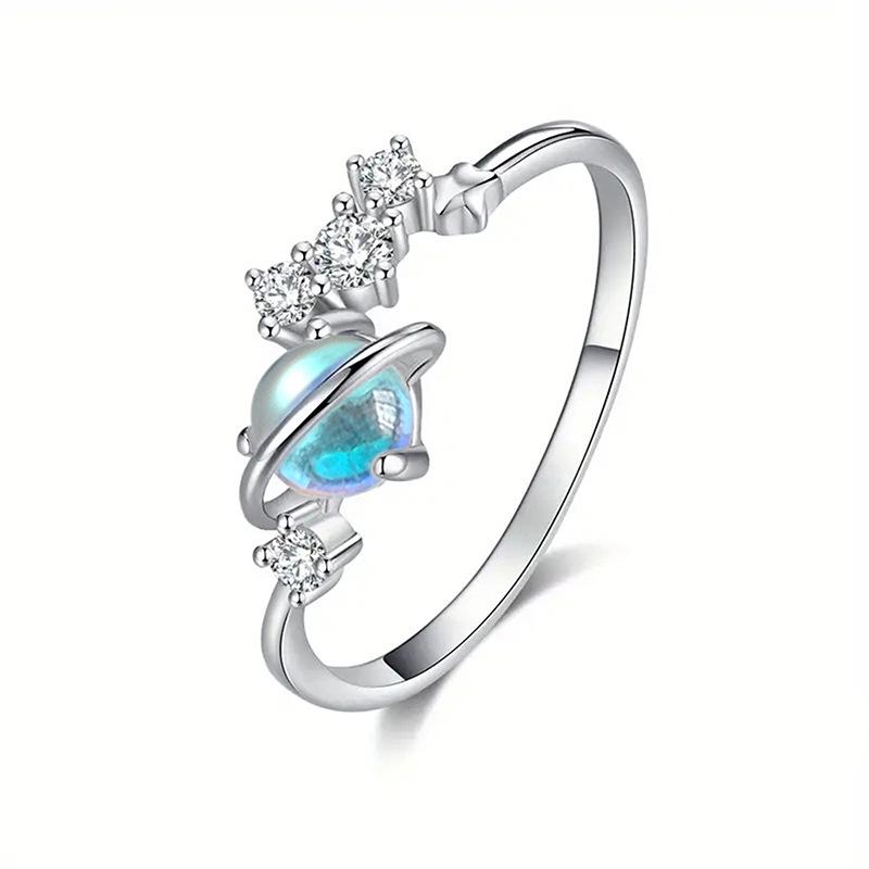 Cao Shi Geometric Planetary Ring: European & American Style, Moonstone-Inspired Design for Women