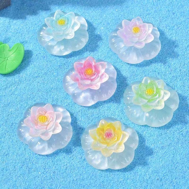 

Micro Landscape Simulation Luminous Lotus Ornament Fish Tank Gardening Landscape Accessories Household Desktop Diy Resin Decoration 6pcs
