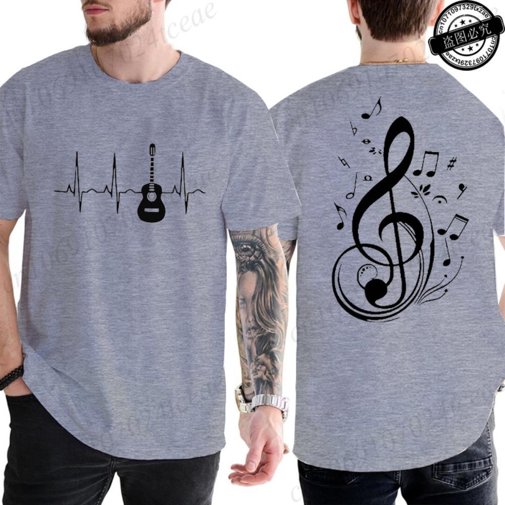 Men Women Music Notes Print T-Shirt Summer Casual Streetwear Round Neck Short Sleeve Tee