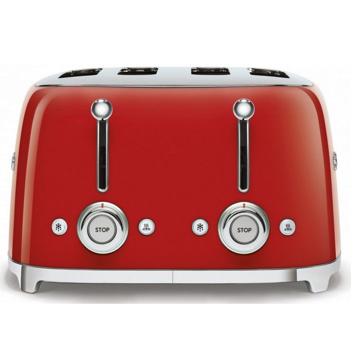 Grille-pain SMEG 4 tranches Années 50 - Rouge - 6 niveaux de brunissement - Fonction dégivrage