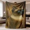 2026 New Flannel Blanket Featuring a Siamese Cat Tapestry with a Bright Blue-Eyed Siberian Forest Cat Design, Made from Soft Polyester Fabric, Ideal F