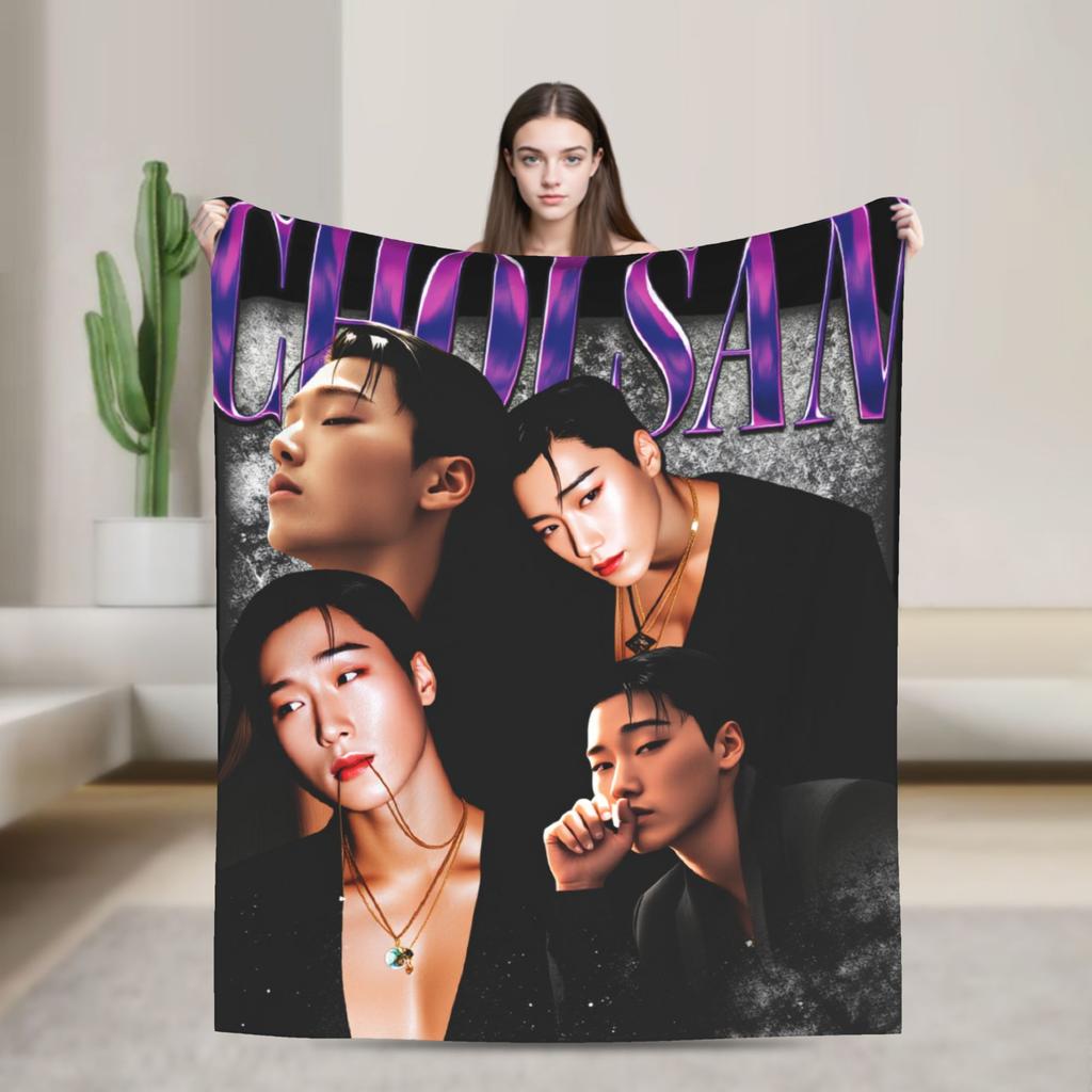 Warm Blanket Travel ATEEZ Choi San Throw Blanket  Flannel Bedspread For Couch Chair Sofa Bed Funny Sofa Bed Cover
