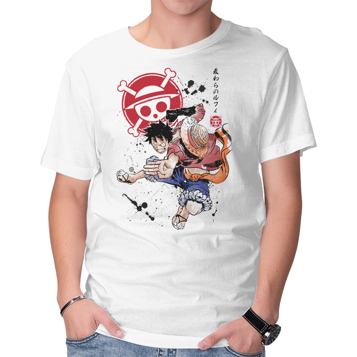 Unisex Crew Neck T-Shirt Straw Hat Captain Graphic Short Sleeve Casual Tee M